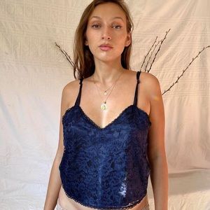 Victorias Secret gold label Vintage 80s navy blue satin top